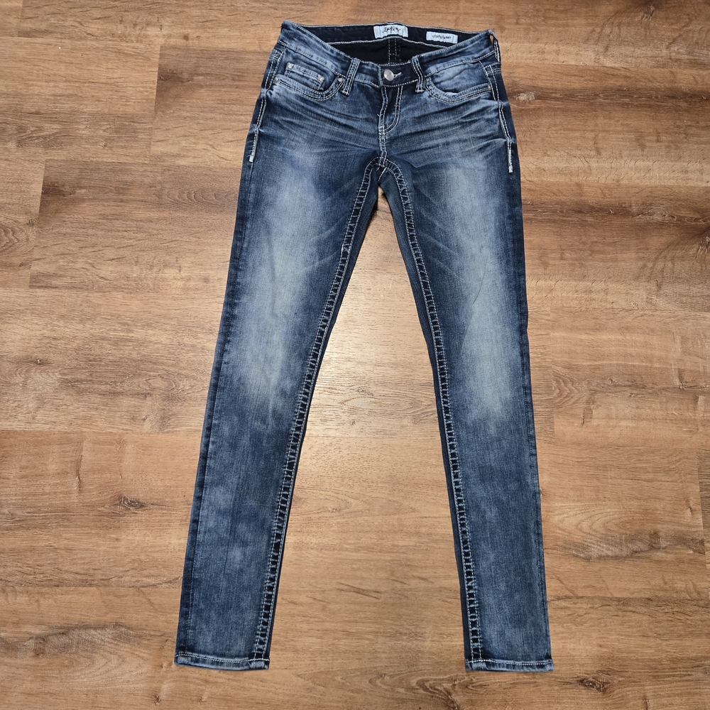 Daytrip Women's Indigo Skinny Jeans with Faded Whisker Detail Scorpio Skinny 27R